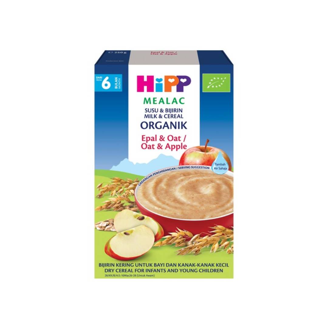 HIPP Mealac Organic Milk & Cereal 6 Months 250g (Original, Apple, Apple & Oat) for Baby Food