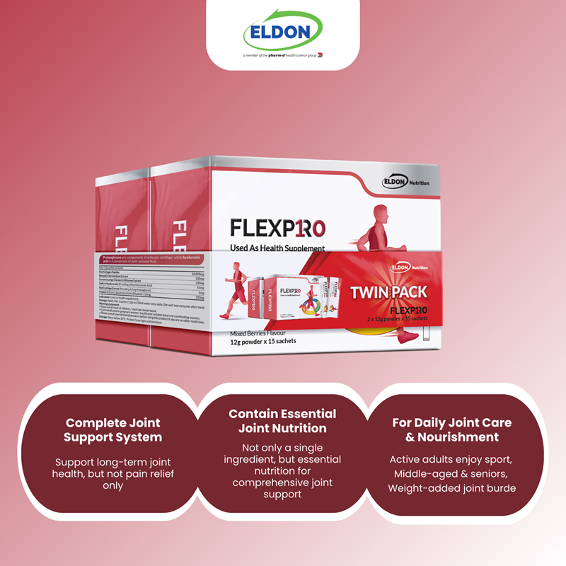 ELDON Nutrition Flexpro Powder 2x15's for Joint Supplement with Turmeric Extract, Ubat Sendi