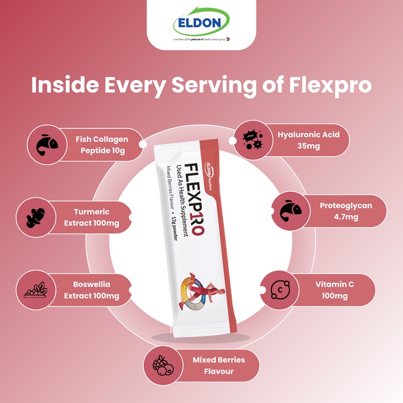 ELDON Nutrition Flexpro Powder 2x15's for Joint Supplement with Turmeric Extract, Ubat Sendi