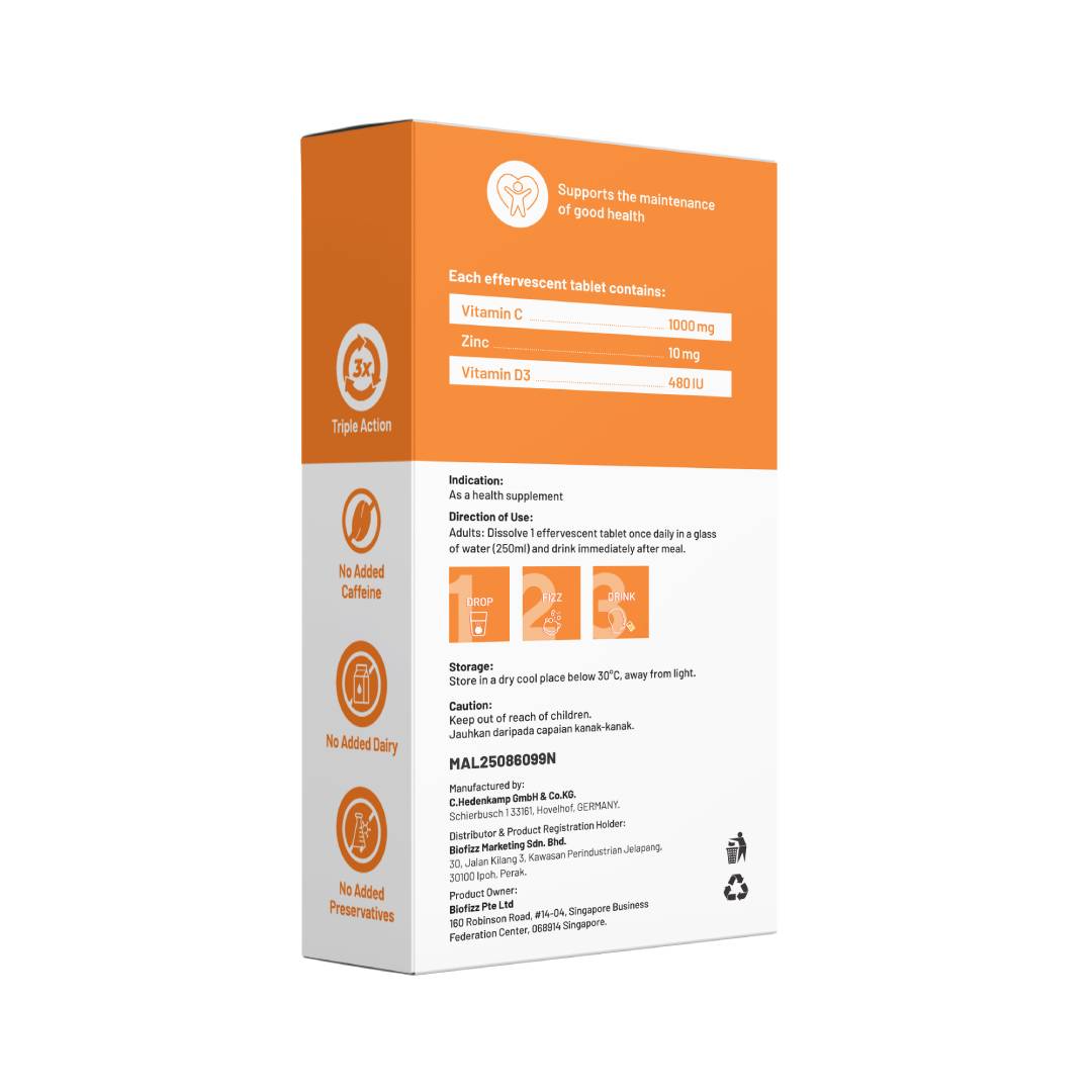 LA LIFE ARMOR Vitamin C + Zinc + Vitamin D3 Effervescent Tablet 2 X 20's for Vitamin C Supplement