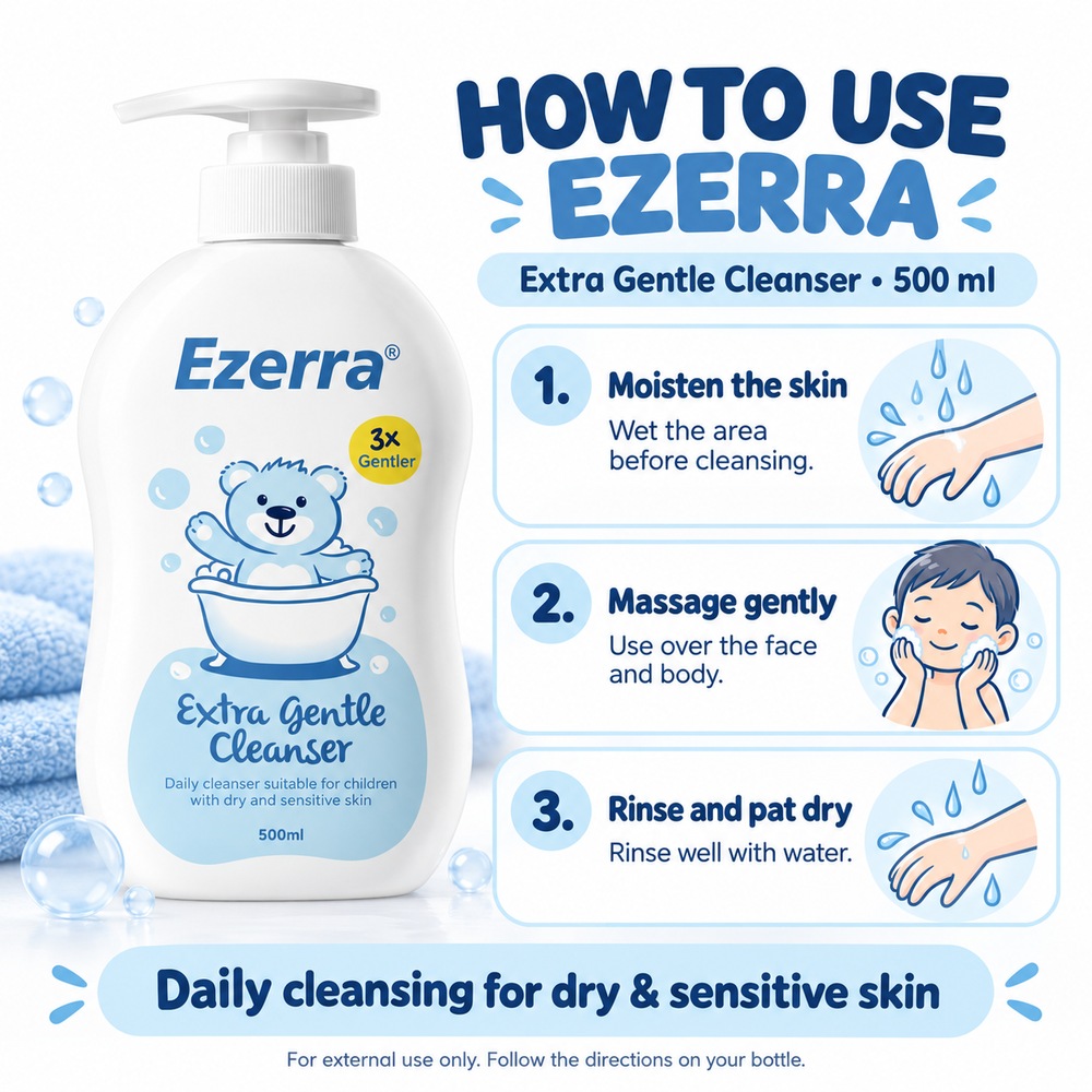 EZERRA Extra Gentle Cleanser 500ml Baby Wash for Dry Sensitive Skin, Sabun Bayi
