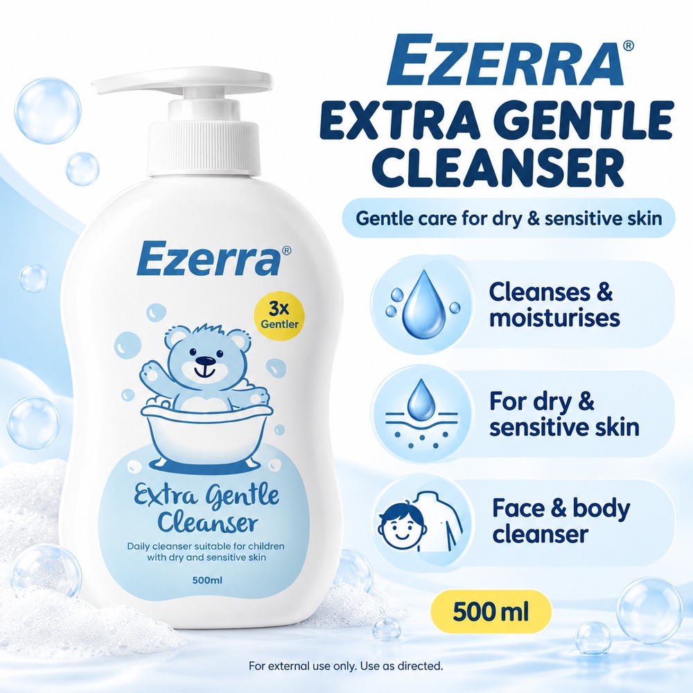 EZERRA Extra Gentle Cleanser 500ml Baby Wash for Dry Sensitive Skin, Sabun Bayi