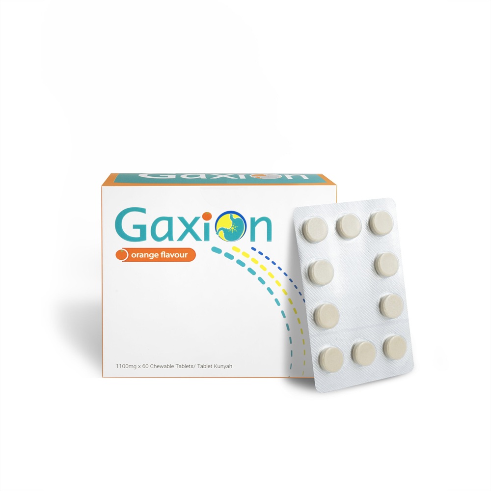 GAXION 1100mg Chewable Tab 60's - Orange for Gaxion Acid Reflux, Heartburn Relief