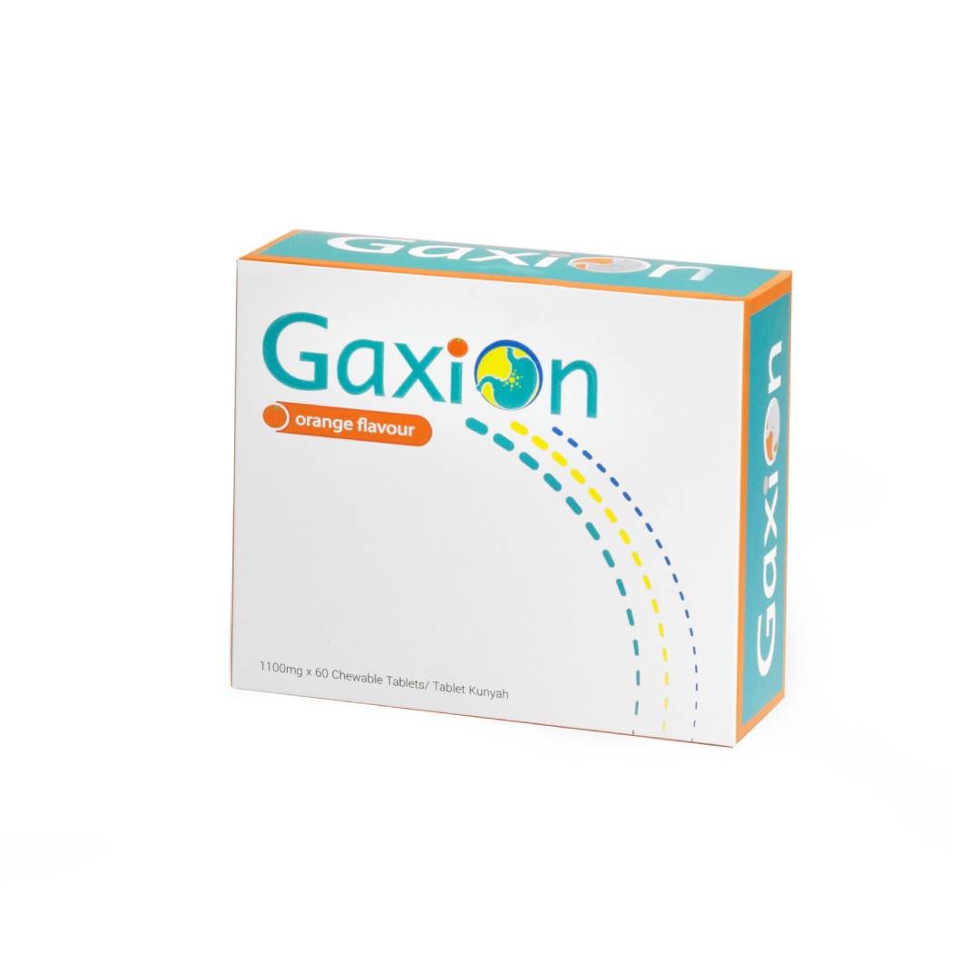 GAXION 1100mg Chewable Tab 60's - Orange for Gaxion Acid Reflux, Heartburn Relief