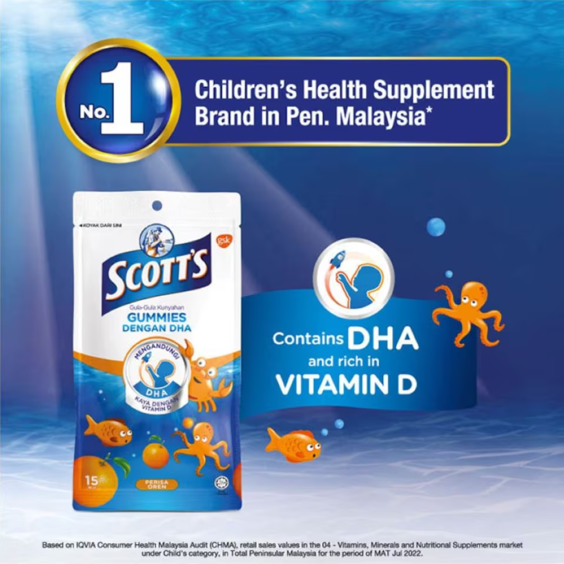 SCOTT'S DHA Omega 3 Gummies Orange Brain Support 15's