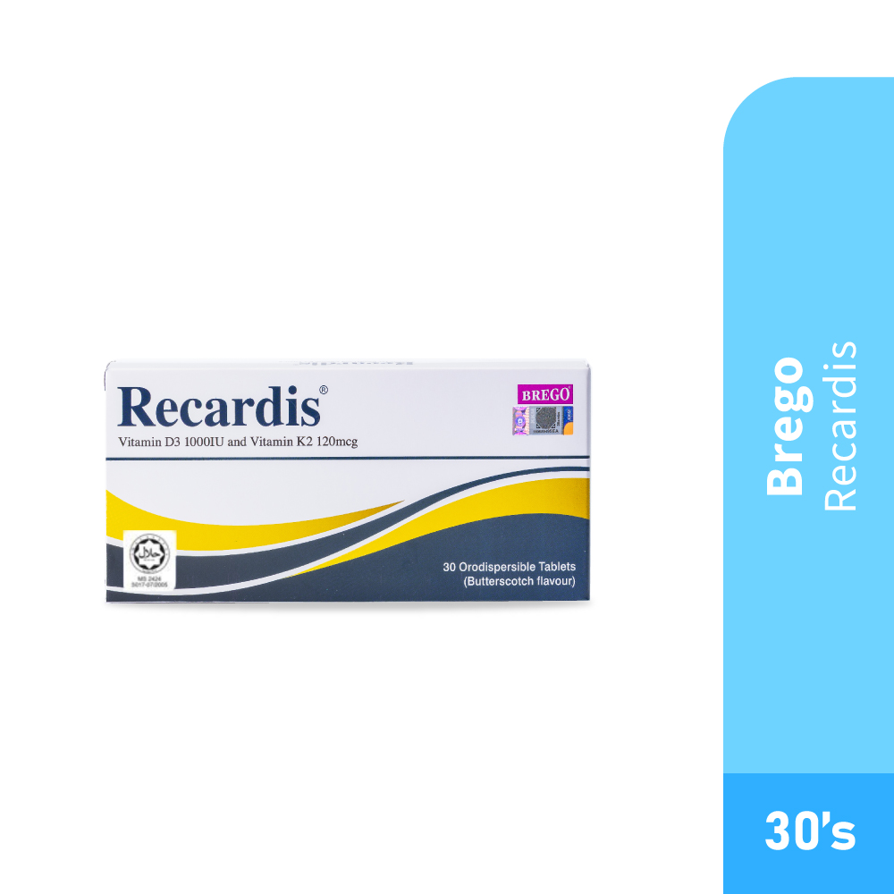 BREGO Recardis 30's with Vitamin D3, Vitamin K2 for Bone Supplement, Ubat Tulang
