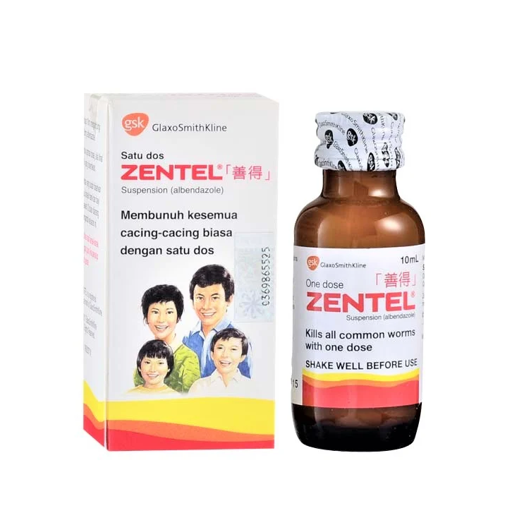 ZENTEL Deworming (Albendazole 400mg/10mL) Suspension (Orange Flavour) 10ml X 2's