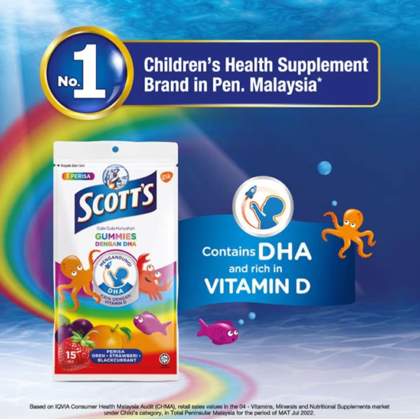 SCOTT'S DHA GUMMIES ZIPPER PACK 15'S - ASSORTED FLAVOUR