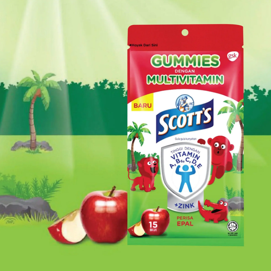 SCOTT'S GUMMIES MULTIVITAMINS ZIPPER PACK 15'S - APPLE