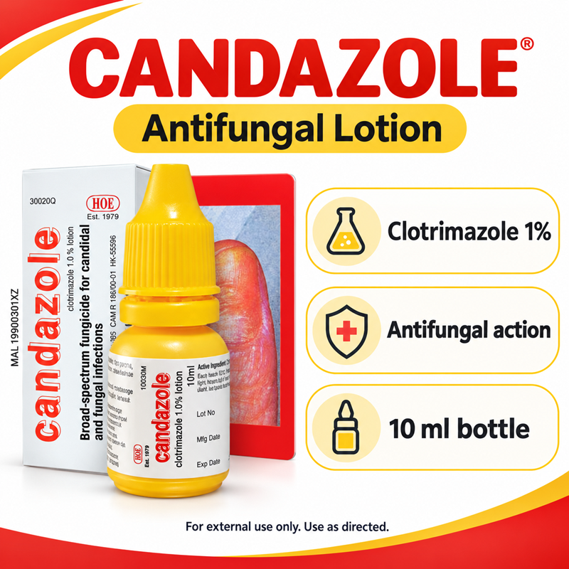 HOE Candazole Lotion 10ml with Clotrimazole 1% Antifungal Lotion, Ubat Kulat Kaki