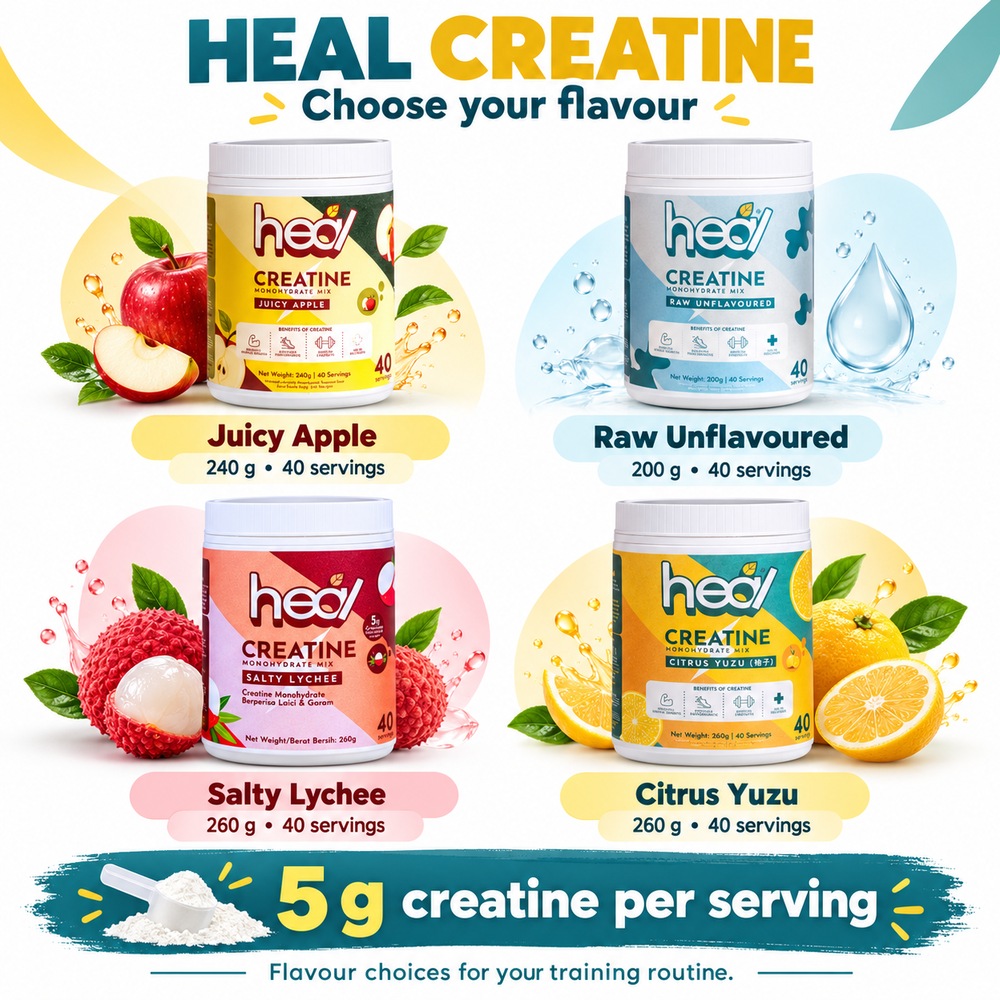 HEAL Creatine Monohydrate (Yuzu / Apple / Lychee / Unflavoured) for Creatine Powder