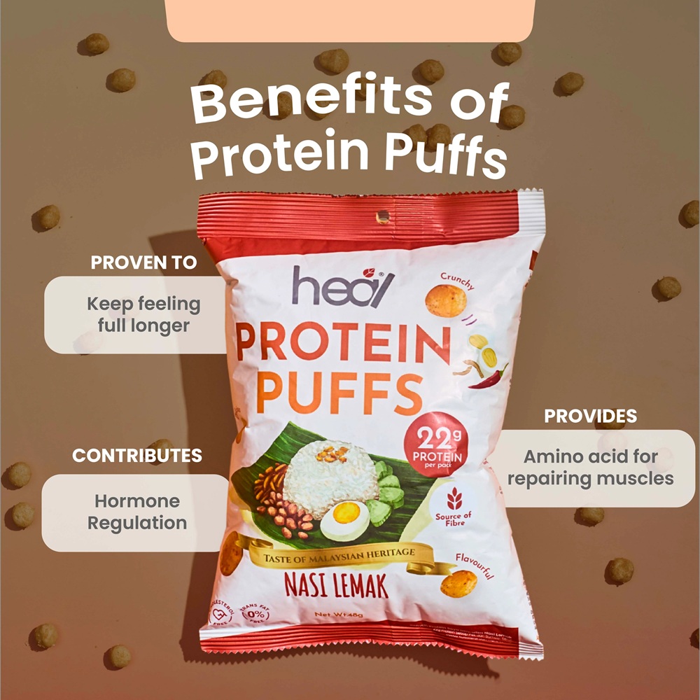 HEAL Protein Puff 48g (Sour Cream, Tom Yum, Nasi Lemak, Sichuan) for Soy Protein Puffs