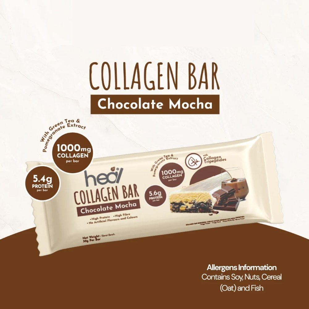 HEAL Collagen Bar 30g X 12's (Chocolate Mocha / Glowy Peach Tea) for Bar Kolagen, Snek Kolagen