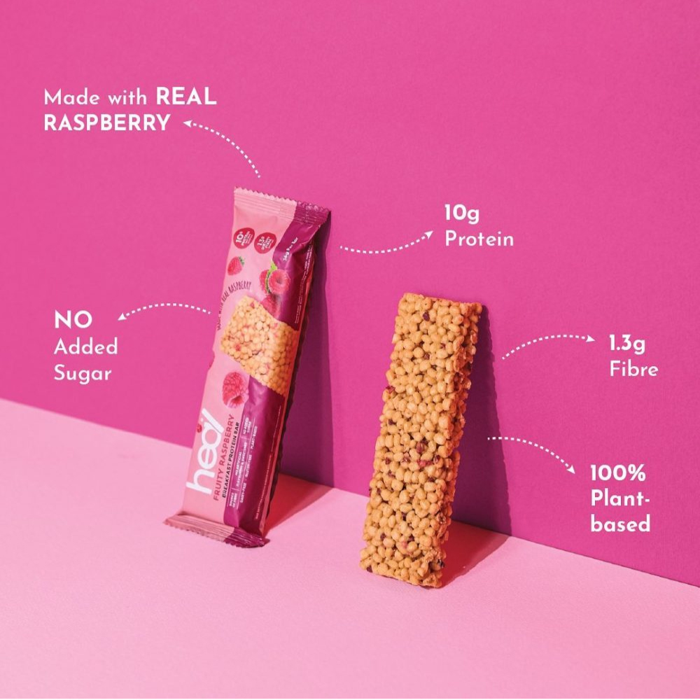 HEAL Breakfast Protein Bar 38g X 12's - Chocolate Crunchy, Fruity Raspberry for Bar Protein