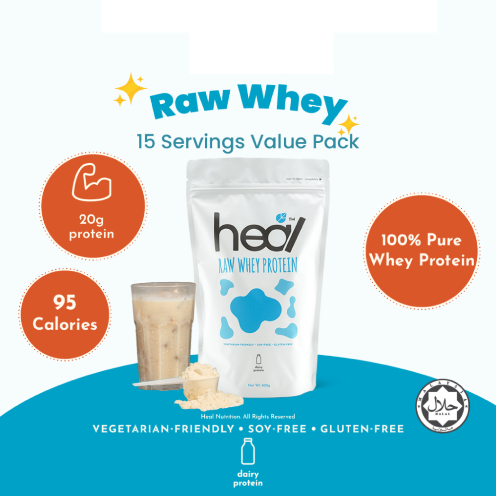 HEAL Raw Protein Powder 500g - (Whey / Pea) for Serbuk Protein, Whey Protein, Pea Protein