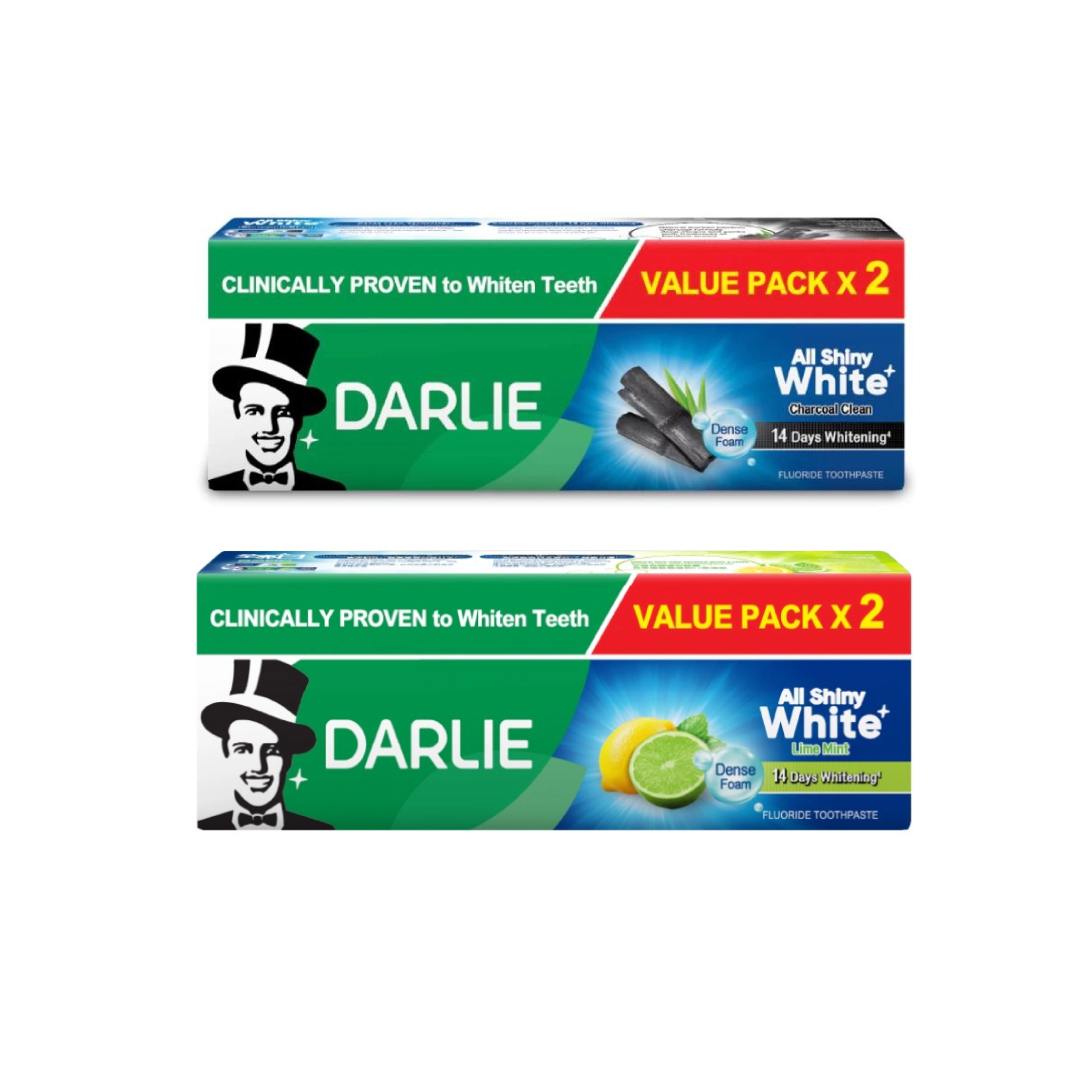 DARLIE All Shiny White 140g X 2's (Charcoal Clean / Lime Mint) Darlie Toothpaste, Ubat Gigi