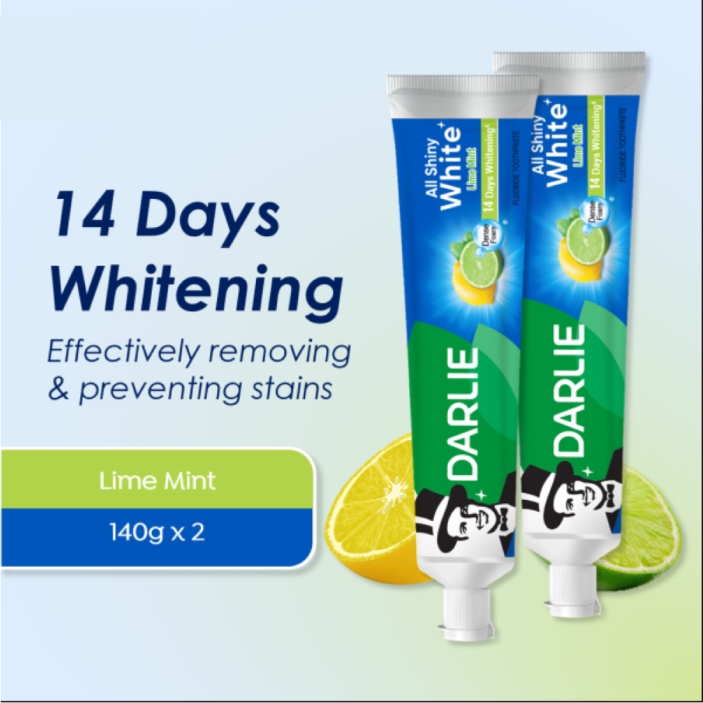 DARLIE All Shiny White 140g X 2's (Charcoal Clean / Lime Mint) Darlie Toothpaste, Ubat Gigi