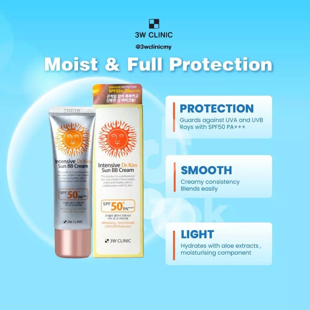 3W CLINIC Intensive Dr Kim Sun BB Cream 50ml for 3w Sunscreen, 3w Sunblock, Krim BB Muka