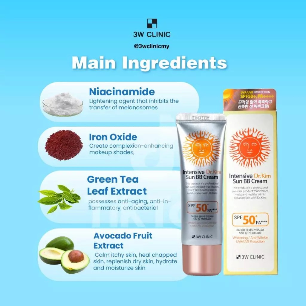 3W CLINIC Intensive Dr Kim Sun BB Cream 50ml for 3w Sunscreen, 3w Sunblock, Krim BB Muka