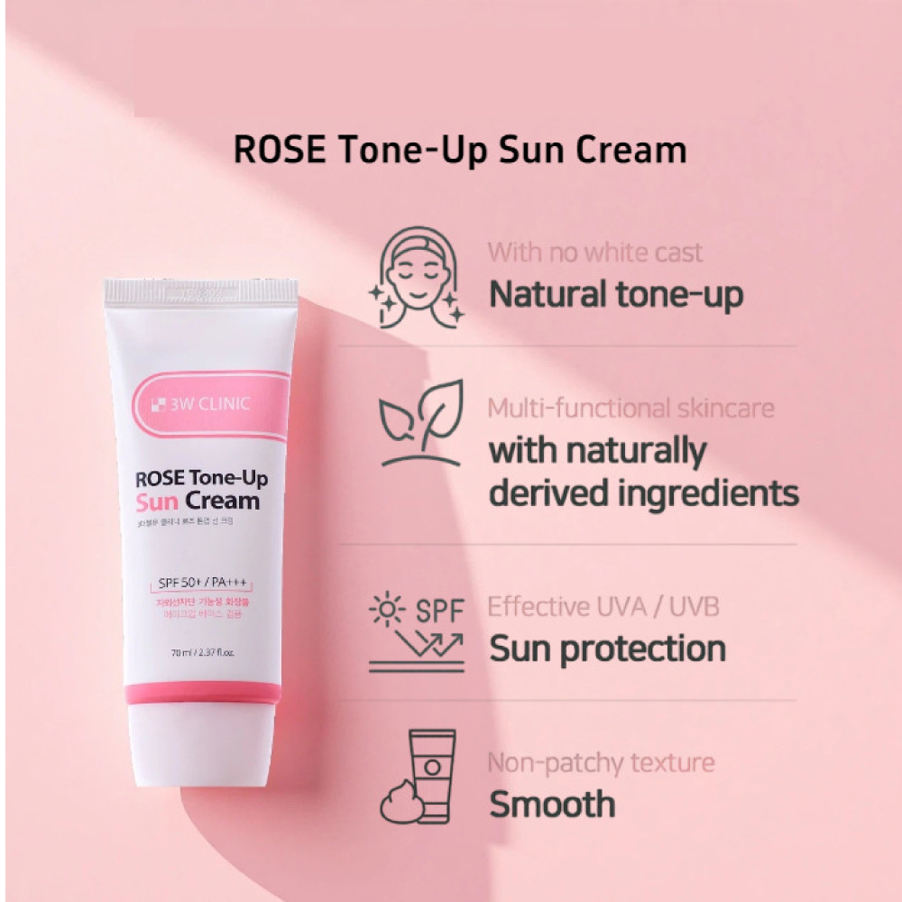 3W CLINIC Rose Tone Up Sun Cream 70ml for 3W Sunscreen, 3W Sunblock , Tone Up Sunscreen