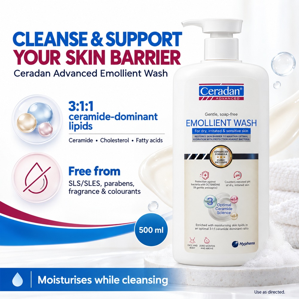 CERADAN Advanced Emollient Wash 500ml for Ceradan Body Wash, Face Wash, Sabun Ceradan