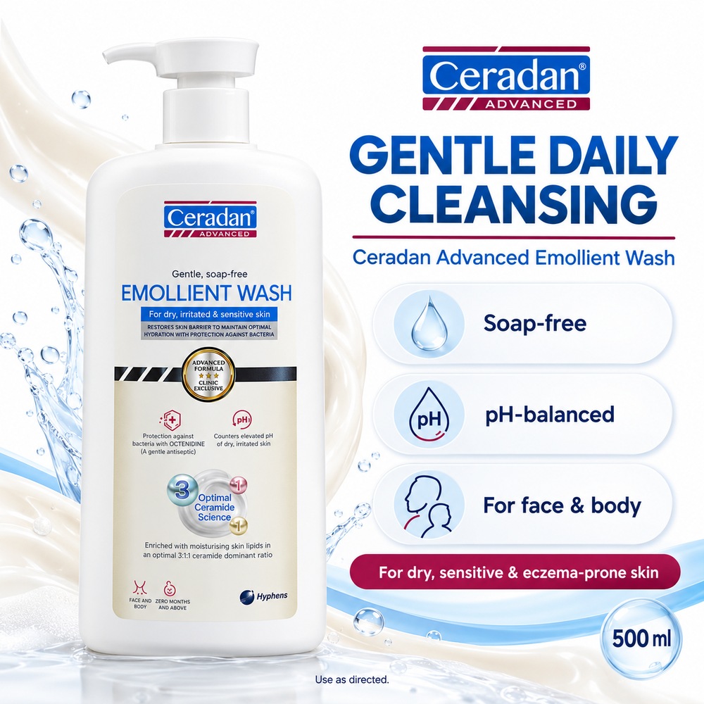 CERADAN Advanced Emollient Wash 500ml for Ceradan Body Wash, Face Wash, Sabun Ceradan