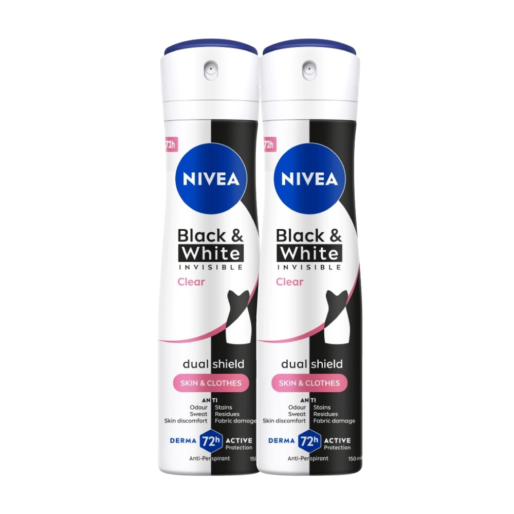NIVEA Black & White Clear Spray 150ml (1's / 2's) for Deodorant Spray, Nivea Deodorant