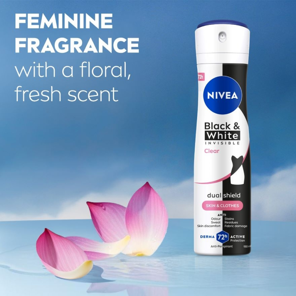 NIVEA Black & White Clear Spray 150ml (1's / 2's) for Deodorant Spray, Nivea Deodorant