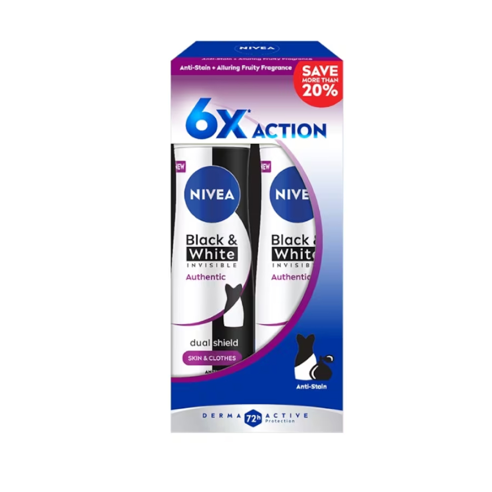 NIVEA Black & White Authentic Spray 150ml (1's / 2's) for Deodorant Spray, Nivea Deodorant