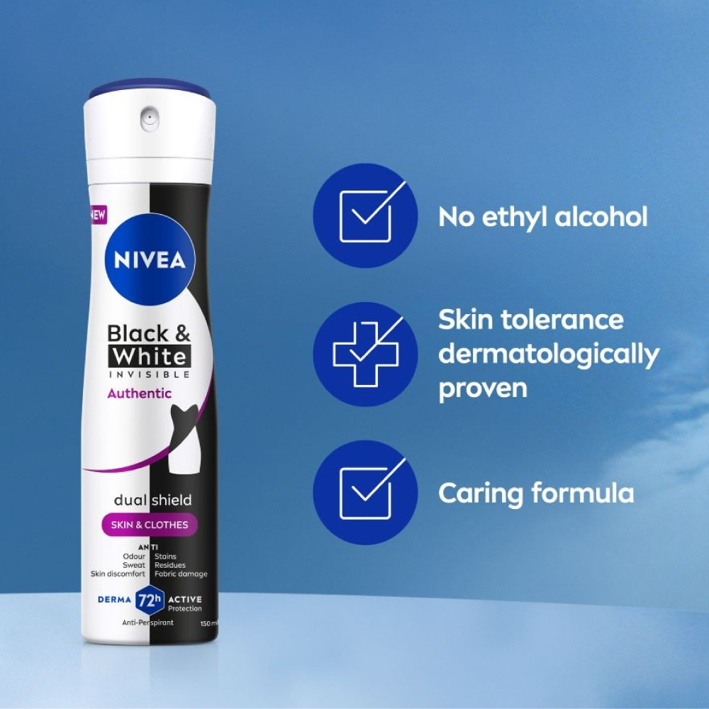 NIVEA Black & White Authentic Spray 150ml (1's / 2's) for Deodorant Spray, Nivea Deodorant