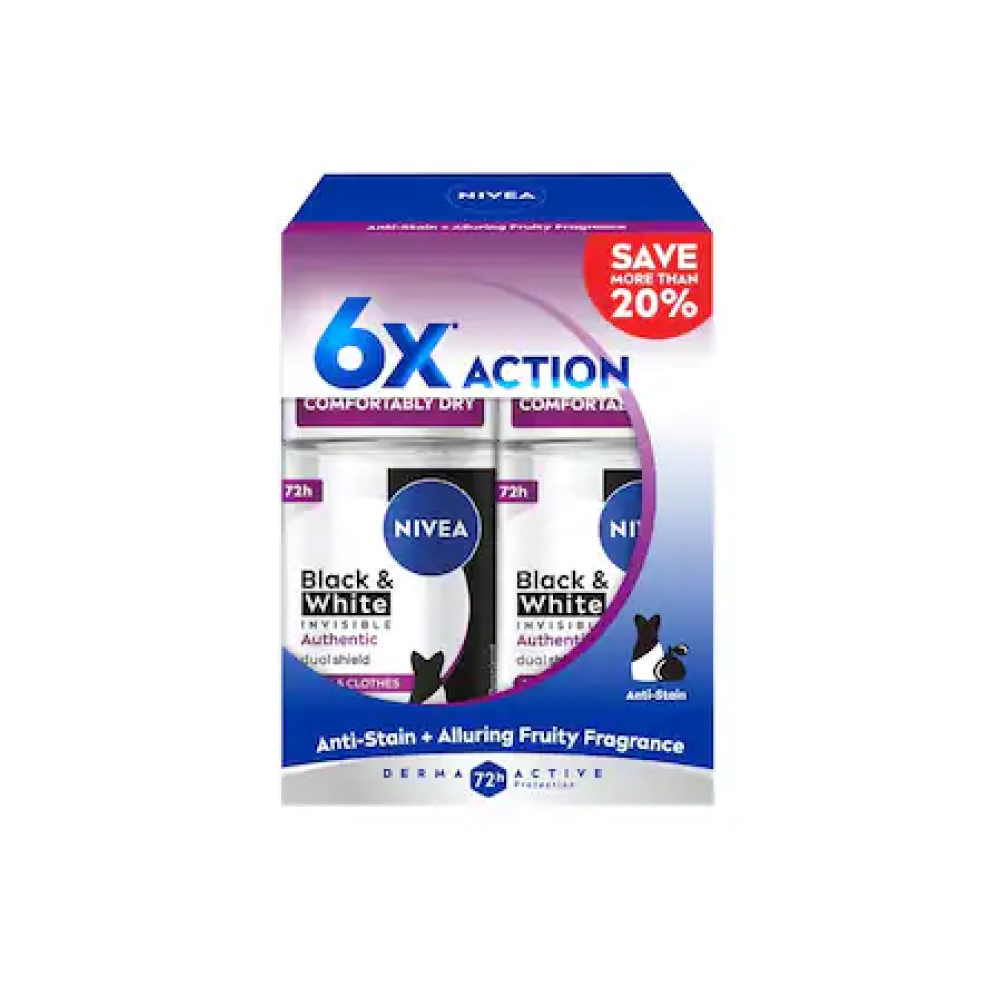 NIVEA Deodorant Black & White Authentic 50ml (1's / 2's) for Deodorant Roll, Nivea Deodorant