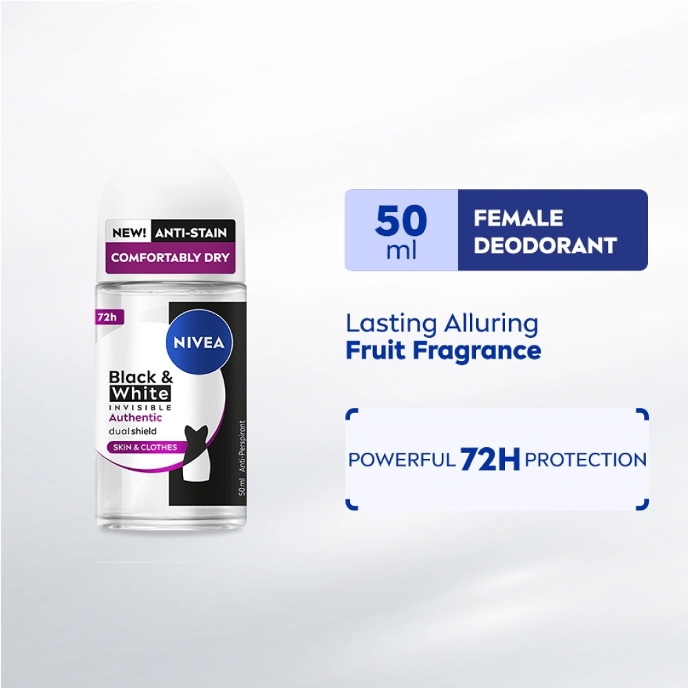 NIVEA Deodorant Black & White Authentic 50ml (1's / 2's) for Deodorant Roll, Nivea Deodorant