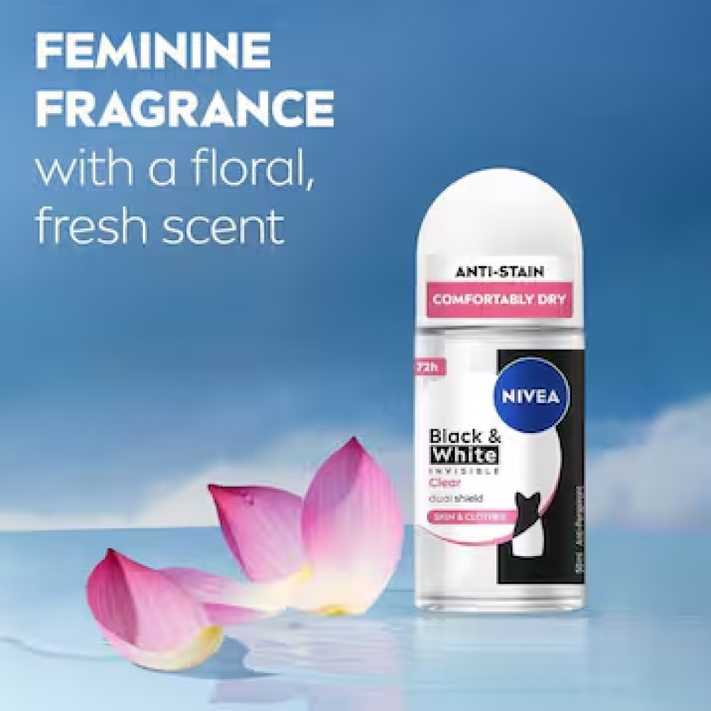NIVEA Deodorant Black & White Clear 50ml for Roll On Deodorant, Deodorant Roll