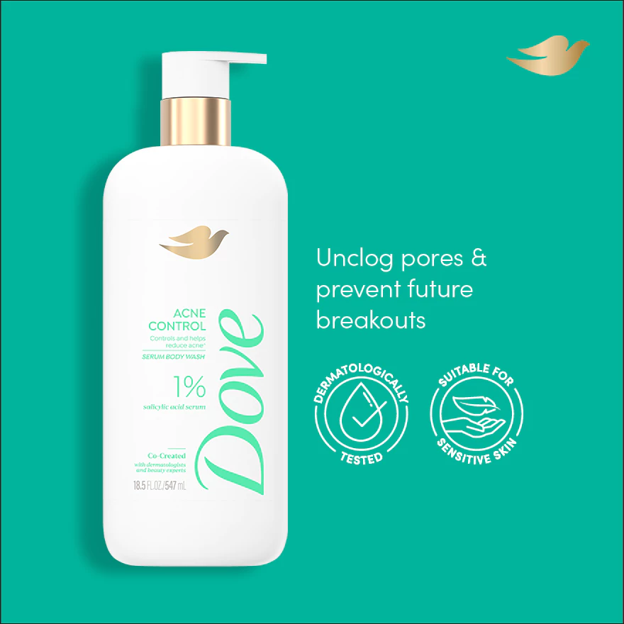 DOVE Bodywash Serum 547ml (Hydration Boost / Acne Control) for Sabun Mandi, Body Wash Dove