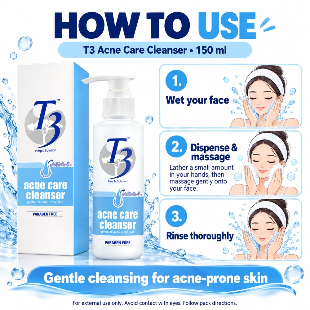 T3 Acne Care Cleanser 150ml for Acne Face Wash, Pencuci Muka Berjerawat, Acne Cleanser