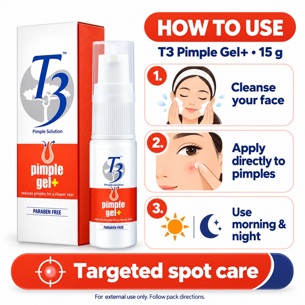 T3 Pimple Gel Plus 15g for Acne Gel, Acne Spot Care for Pimple Marks, Gel Jerawat