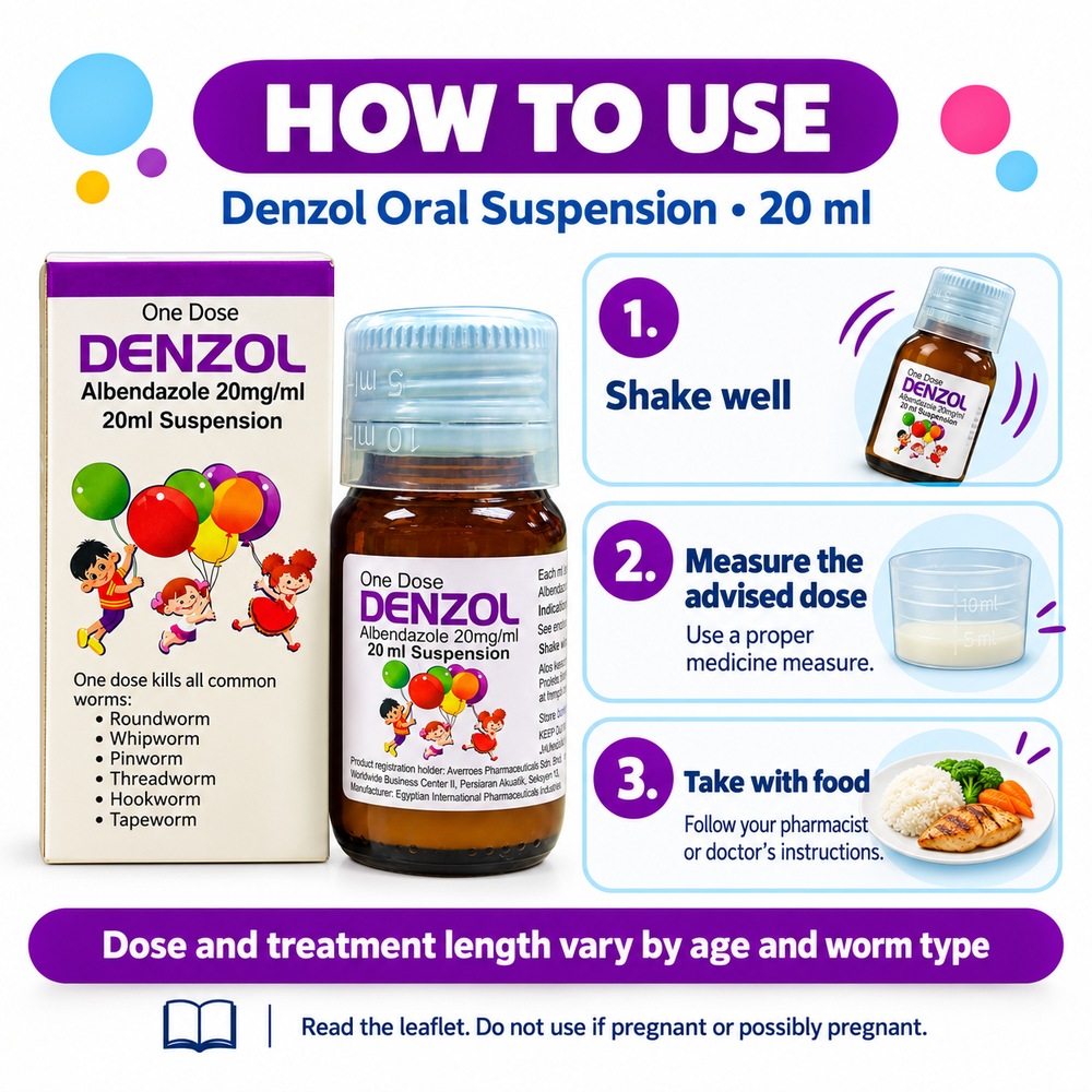 DENZOL Suspension 20ml - Banana Flavor for Deworm Suspension with Albendazole