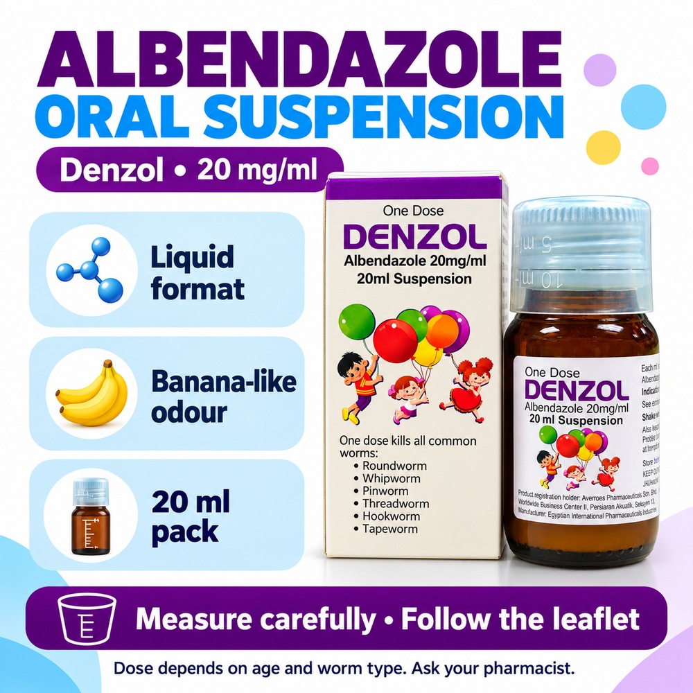 DENZOL Suspension 20ml - Banana Flavor for Deworm Suspension with Albendazole
