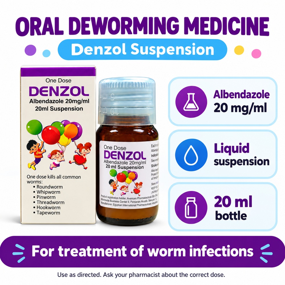 DENZOL Suspension 20ml - Banana Flavor for Deworm Suspension with Albendazole