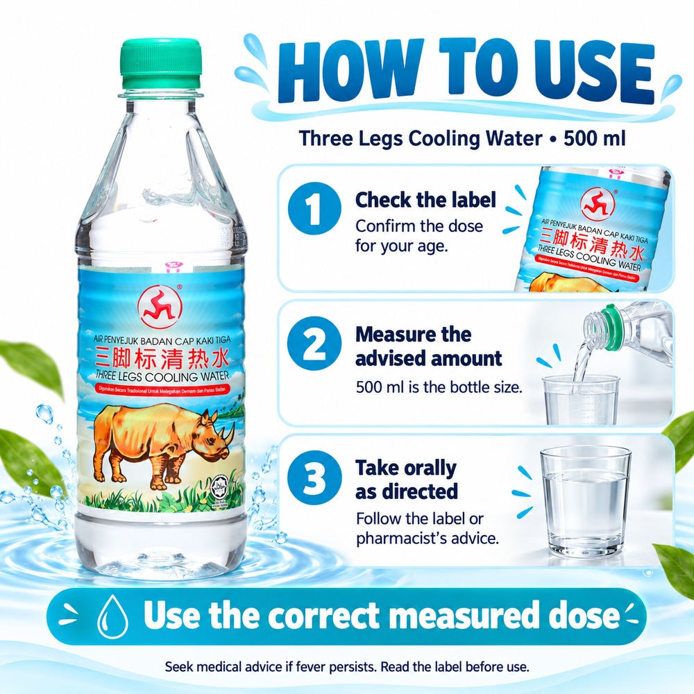 THREE LEGS Cooling Water 500ml for Air Cap Tiga Kaki, Three Legs Air Badak, Air Cap Badak