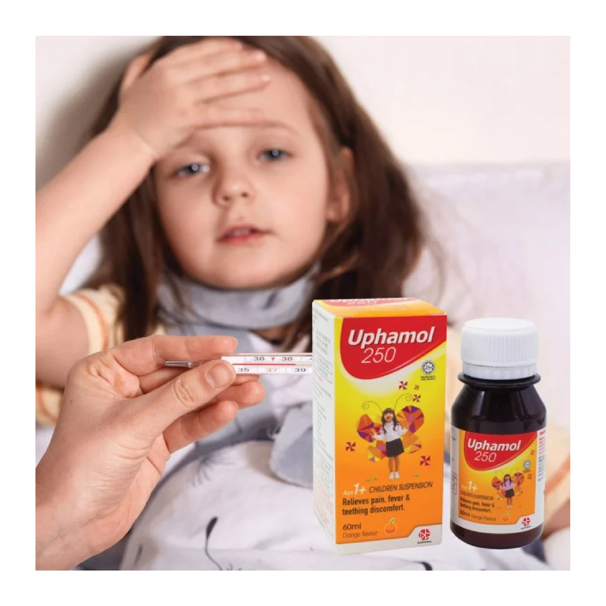 UPHAMOL 250mg Orange Suspension 100ml - Fever and Pain relief, 口服悬浮液