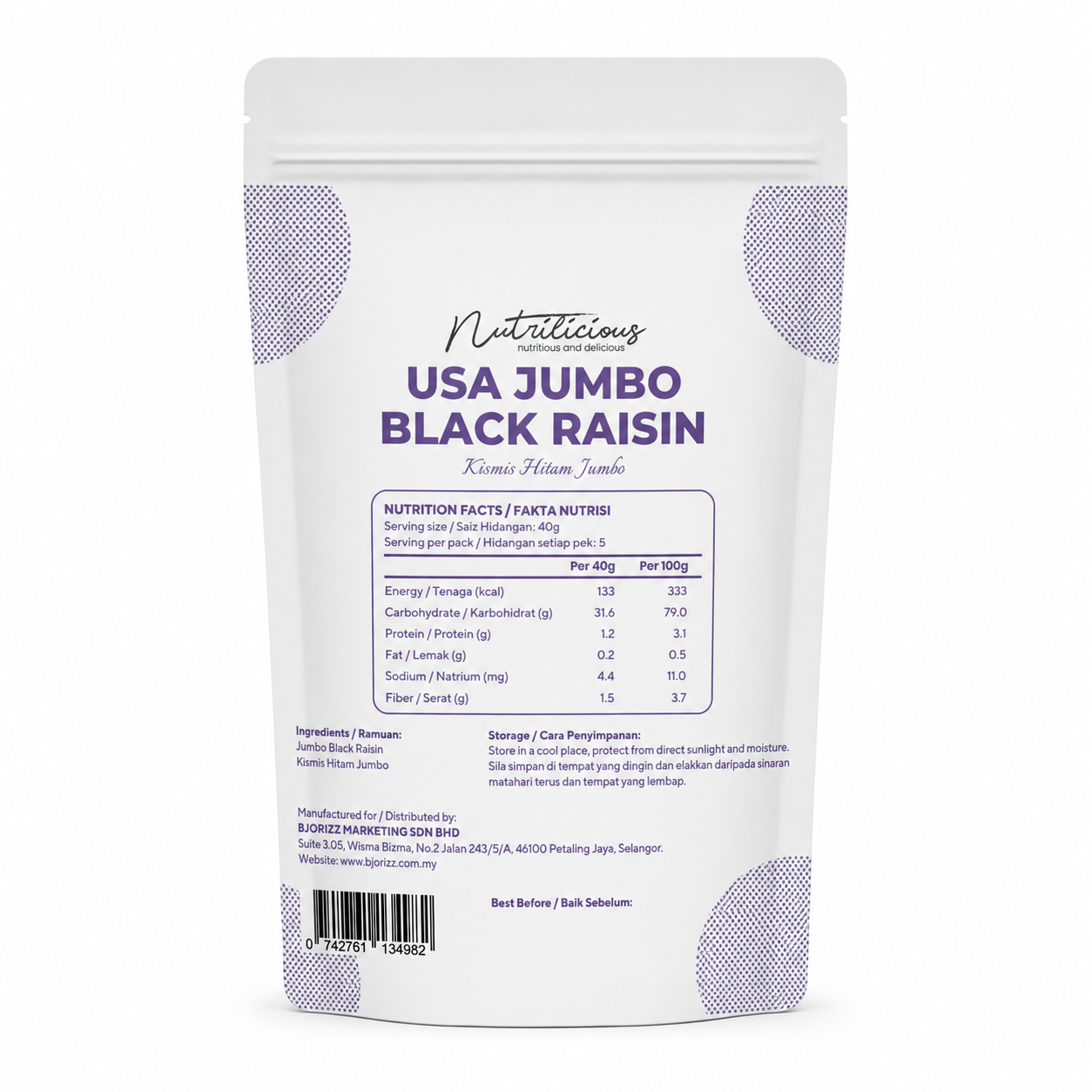 NUTRILICIOUS Usa Jumbo Black Raisin Jumbo Raisin Organic 200g for Kismis Hitam Besar (Raisins Kismis Jumbo)