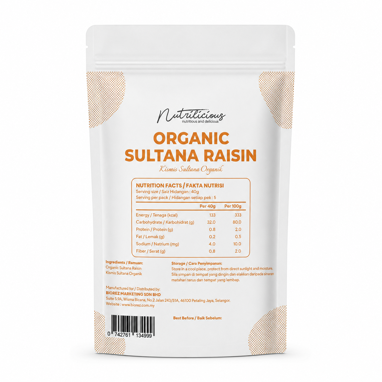 [CLR] NUTRILICIOUS Sultana Raisin Organic Kismis Sultana 200g - Golden Raisins (EXP:3/27)