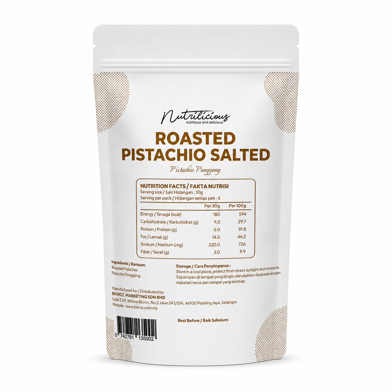 NUTRILICIOUS Kacang Pistachio Nuts Roasted Pistachio 開心果 开心果 200g