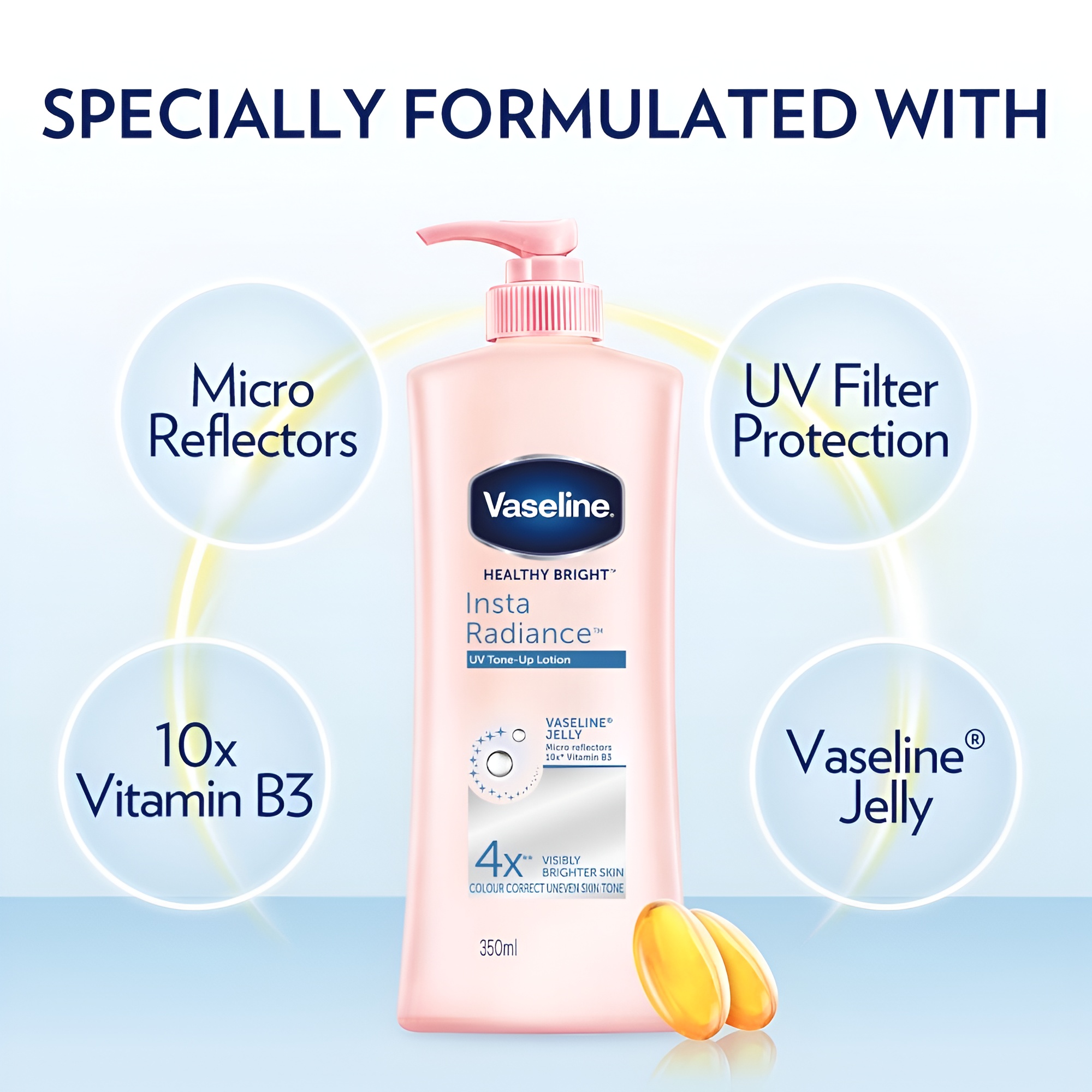 VASELINE Healthy Bright Insta Radiance UV Tone-Up Lotion 350ml, 提亮润肤乳, 防紫外线