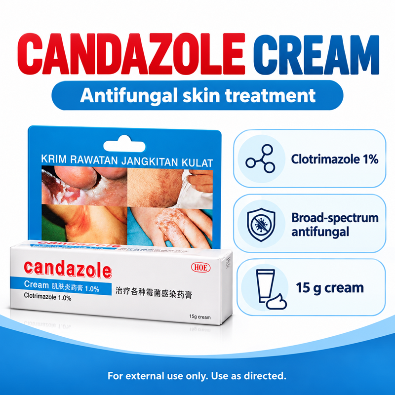 HOE Candazole Cream 15g Clotrimazole 1% Antifungal Cream, Ubat Kulat Kaki, Fungal Remover