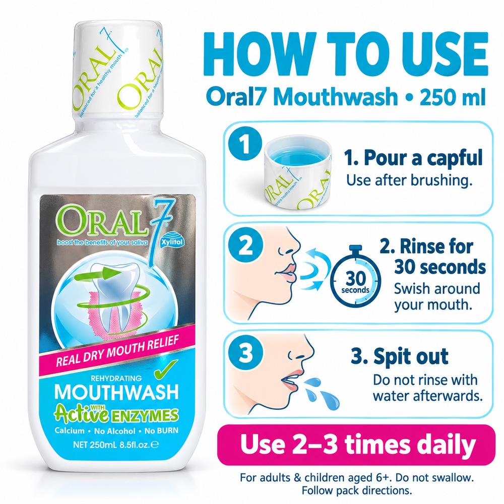 ORAL7 Rehydrating Mouthwash 250ml with Xylitol, Oralseven Mouthwash, Ubat Kumur Mulut