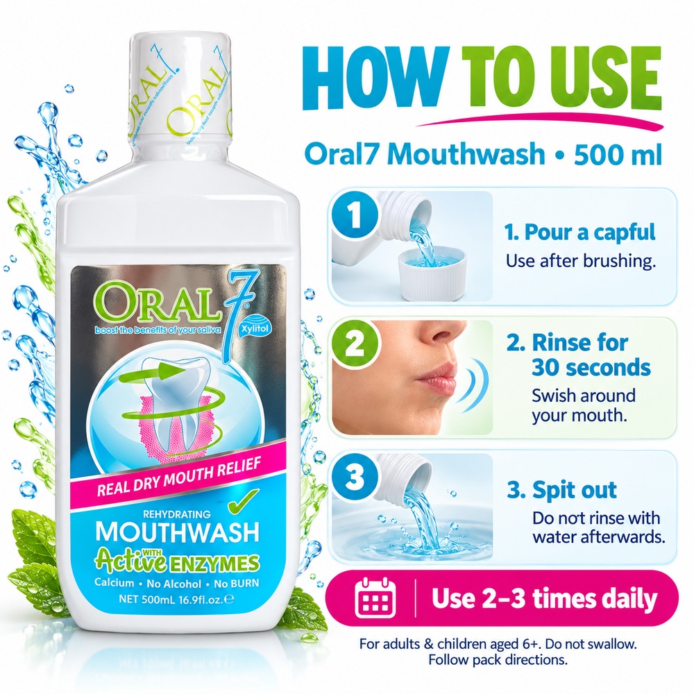 ORAL7 Rehydrating Mouthwash 500ml for Ubat Kumur Mulut, Dry Mouth Care, Mulut Kering, Oralseven