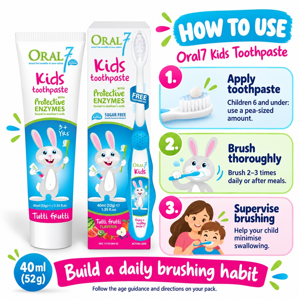 ORAL7 Kids Toothpaste 52g Tutti Fruitti with Fluoride, Ubat Gigi Kanak-Kanak, Oralseven