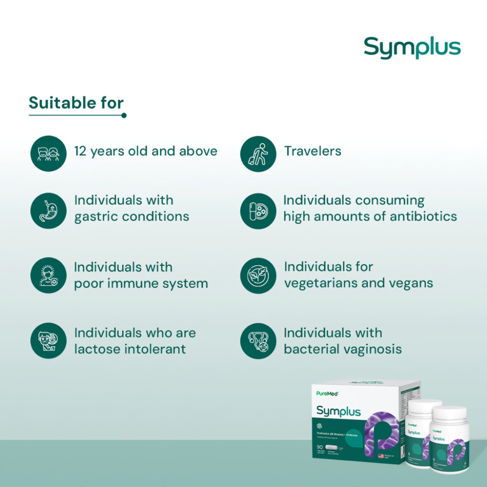 PUREMED Symplus Prebiotics & Probiotics Vege Capsules 45's x 2 - Detox, Digestion & Gut Health with Probiotic, Prebiotic
